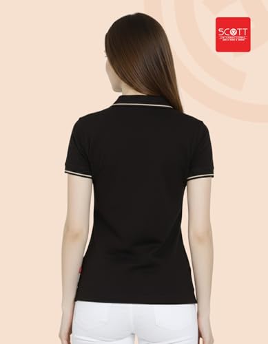Image of Scott International Women's Cotton Polo T-Shirt | Half Sleeve Plain Collar Tee | Stylish Casual Top | Plain T-Shirt for Girls | Workwear for Office & Casual Wear
