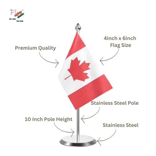 Image of The Flag Company Country Table Flag Single Stainless Steel Stand for Home and Office Desk,Conference (Canada)