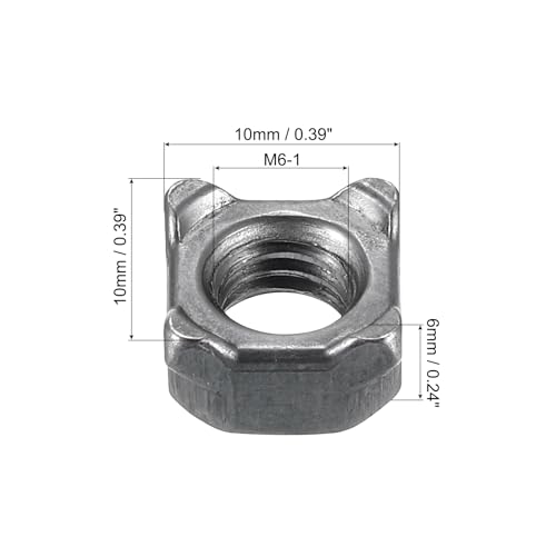 QUARKZMAN Schweißmuttern, M6 Square UNC Maschinenschraube aus Kohlenstoffstahl Grau 100 Stück