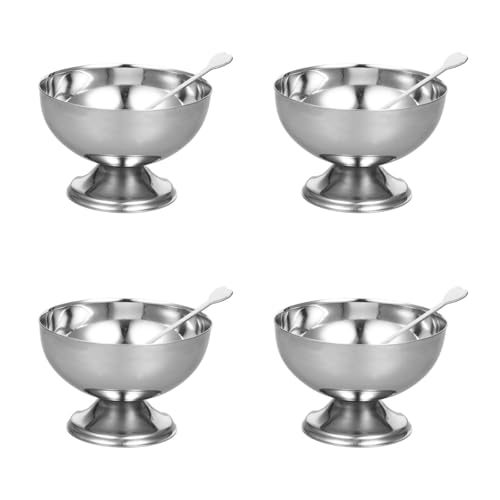 DEARMAMY 4 Pcs Stainless Steel Dessert Cup Dessert Cups Dessert Bowls Steel Desserts Gold Footed Metal Dessert Glasses Sauce Cups Pasta Salad Mug Ceramics Ice Cream Dish