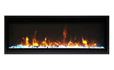 65" Extra Slim Indoor Only Electric Fireplace with Black Steel Surround