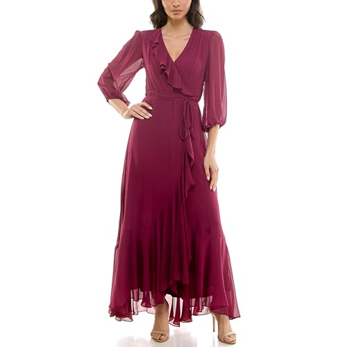 Image of Maison Tara Women's V-Neck Ruffle Faux Wrap Maxi Dress