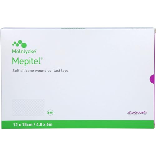 Mepitel ME291000 Wundkontaktschicht aus weichem Silikon, Safetac-Technologie, 12 cm breit, 15 cm lang, 5 Stück