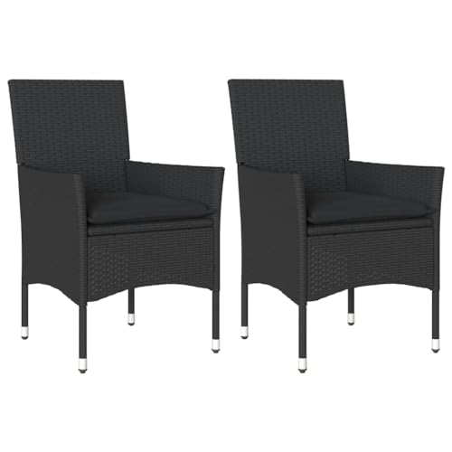 vidaXL Lot de 2 Chaises de Jardin avec Coussins, Sièges avec Accoudoirs, Fauteuils avec Dossier, Meubles de Terrasse, Moderne, Noir Résine Tressée