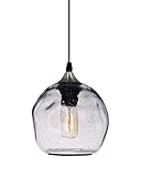 CASAMOTION Pendant Lights Kitchen Island Art Glass Snowflake Lighting Over Dining Room Table Modern Clear seeded Bubbles Ceiling Hanging Fixture Over Sink Brush Nickel 7 Inch Diam