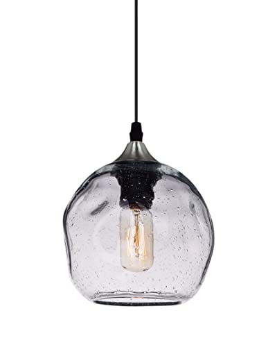 CASAMOTION Pendant Lights Kitchen Island Art Glass Snowflake Lighting Over Dining Room Table Modern Clear seeded Bubbles Ceiling Hanging Fixture Over Sink Brush Nickel 7 Inch Diam