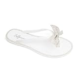 LUFFYMOMO Womens Rhinestone Bowtie Flip Flops Summer Beach Jelly Rain Flat Sandals(6 M US White)