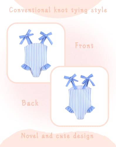 Image of Summer Little Girl Bathing Suit Ruffle One Piece Swimsuits Quick Dry Beach Swimwear for Girls 6-7T Blue Stripe