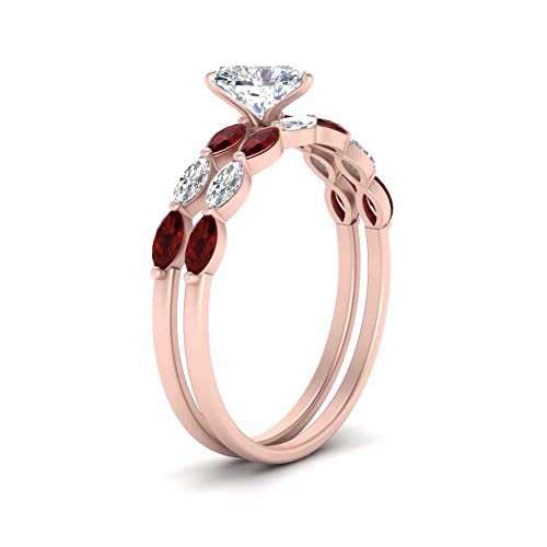 Image of 55Carat Choose Your Gemstone Single Prong Marquise Diamond CZ Ring and Band Rose Gold Plated Heart Shape Wedding Ring Sets Matching Jewelry Wedding Jewelry Easy to Wear Gifts US Size 4 to 12