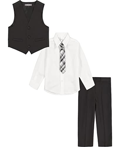 Van Heusen Baby Boys 4-Piece Formal Dress Up Vest Set, Vest, Pants, Collared Dress Shirt, Tie And Toddler Suit, Black/Red Stripe, 18 Months Us #TOP1