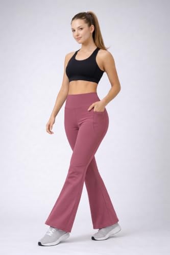 Image of Women's High Waist Bootcut Yoga Pants with Side Pockets | Flared Gym Leggings for Women | Stretchable Workout Bell Bottom Tights for Yoga, Gym, Running & Casual Wear Pack of 2