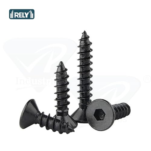 Image of Rely⇒VP INDUSTRIES (Pcs-25) M5.5x30 mm Allen CSK Head Self-Tapping Screw - Black Zinc Furniture Bolt for Wood Boards, Cabinets, Cupboards & Chairs