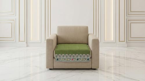 Image of Velvet Quilted Sofa Cover Mat Seat & Back, 3+1+1 Set, Total L115in H32in (3+1+1), Green Color,Anti Skid Backing, 6in Hanging Strap Design, Washable Soft, A, Style -Green-S311