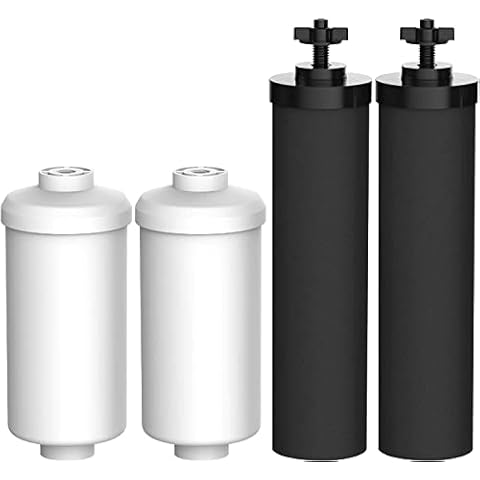 Ouxunus Water Filter, Replacement for Black Filters (BB9-2) & Fluoride Filters (PF-2) Combo Pack and Gravity Filter System - Includes 2 Black Filters and 2 Fluoride Filters (4) Cover