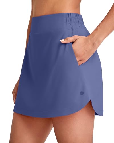 Image of G4Free A Line Golf Skirts for Women 15'' Elastic High Waisted Tennis Skorts Soft Casual Athletic Inner Shorts 4 Pockets