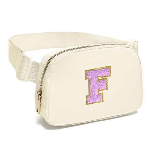 Image of Gitus Gifts for 8 9 10 11 12 Year Old Girls Belt Bag Fanny Pack Crossbody Bags with Initial Letter Patch Cute Stuff Birthday Gifts for Teen Girls Women Personalized Trend Stuff (Ivory-F)