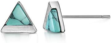 S925 Turquoise Stud Earrings Triangle Cut Sterling Silver Brushed Finish Fine Jewelry For Women