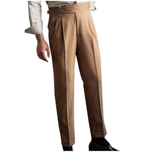 Cotton Dress Pants for Men Classic Vintage High Waist Trendy Suit Pants Pleated Front Trousers Office Casual Fashion4