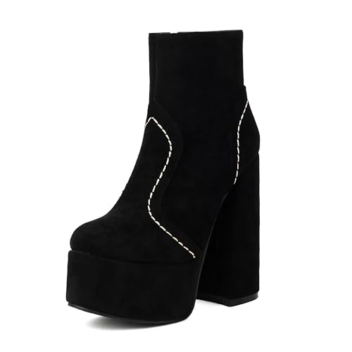 Bottes de cheville à talon bloc Bviennic pour femme avec plateforme et bout rond en taille 34-42