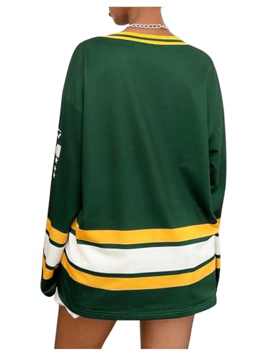 SweatyRocks Girl's Number Graphic Jersery T Shirt Oversized Long Sleeve V Neck Casual Tees Top2