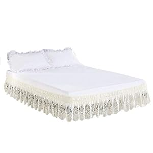 RONGKIM Bettvolant mit Spitzenbesatz, elastisch, einfaches Umwickeln, Staub-Rüschen, Doppelbett/Queen/King/CK-Größe (elfenbeinfarben, King-Size)