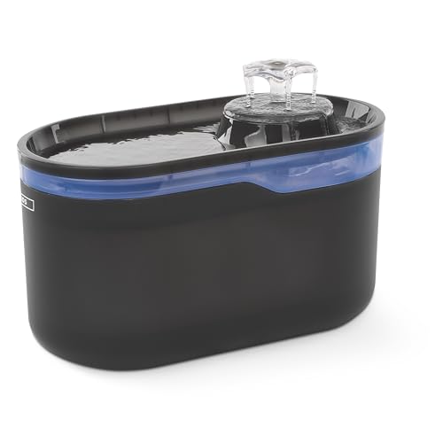 EMOS - Fuente para Gatos de 2,6 l con Sistema de filtración - Fuente para Perros y Gatos - Fuente de Agua Potable - Fuente de Agua para Mascotas - Dispensador de Agua Dulce - Gris