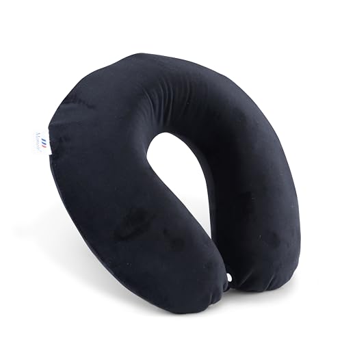 Image of Memoir Memory Foam U-Neck Travel Pillow - Black | Neck Support for Aeroplane, Car, Train, Bus | Soft Velvet Cover | Durable & Skin-Friendly - for Men & Women