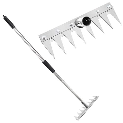 Râteau de Jardin 8 Dents avec Manche Métallique 1,2 m, Outil de Désherbage Manuel, Griffe de Jardin Portable pour Ameublir Le Sol, Désherber et Semer
