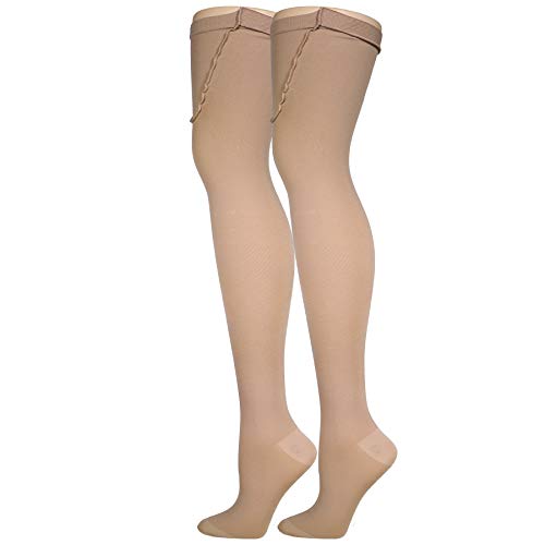 Image of Truform Surgical Stockings, 18 mmHg Compression for Men and Women, Thigh High Length, Closed Toe, Beige, Medium