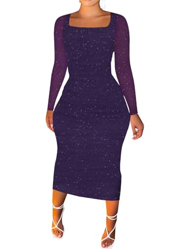 Image of Women Sexy Two Piece Skirt Outfits Long Sleeve /Sleeveless V Neck Bodycon Ribbed Knitted Maxi Club Party Dress