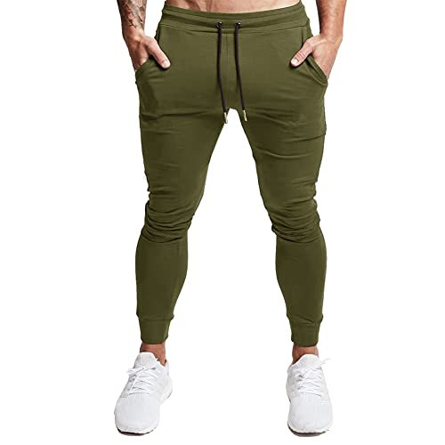 Buxkr Men's Slim Joggers Workout Pants For Gym Running And Bodybuilding Athletic Bottom Sweatpants With Deep Pockets,Army Green,L #TOP1