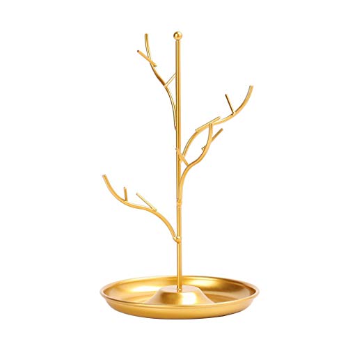 ZJF Schmuckständer Mode Eisen Schmuck Baumständer Display Rack Halskette Ohrring Halter Armband mit Tablett Lagerung Schmuckablage für Damen (Color : Gold) Cover