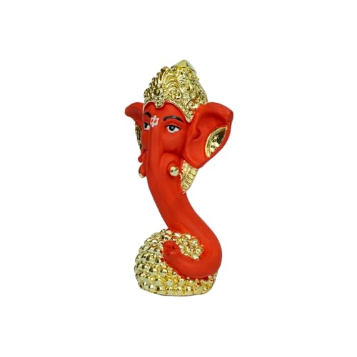 Image of Gold Plated Neck Laddu Ganesha | Ganpati Idol for Car Dashboard, Office, Work Desk Desk & Home Temple | Prosperity & Protection |Red & Gold | Height 3.3 Inch