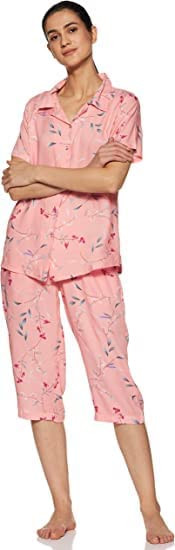 Image of Longies Women's Rayon Pyjama Night Suit Regular Capri Set ((LGRCSSY003 Pink XLarge) XL)