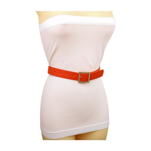 Women Orange Color Fashion Belt - Hip High Waist Skinny Band Gold Square Metal Buckle S M z0644