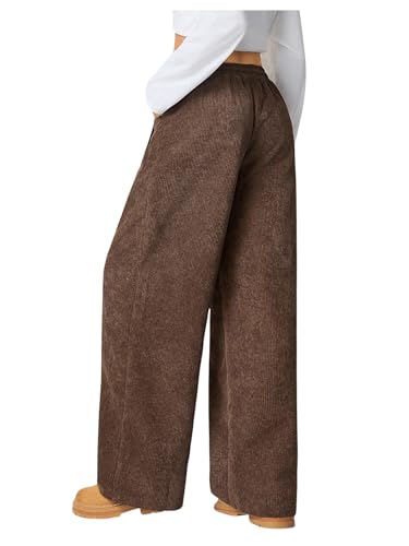 Women's Baggy Corduroy Pants Straight Leg Drawstring Elastic Waist Loose Long Trousers with Pockets2