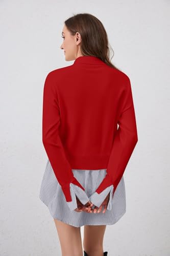 Image of Turtleneck Asymmetrical Sweaters for Women Patchwork 2 in 1 Pullover Knit Sweater Slit Button Down Shirt 2026 Fall
