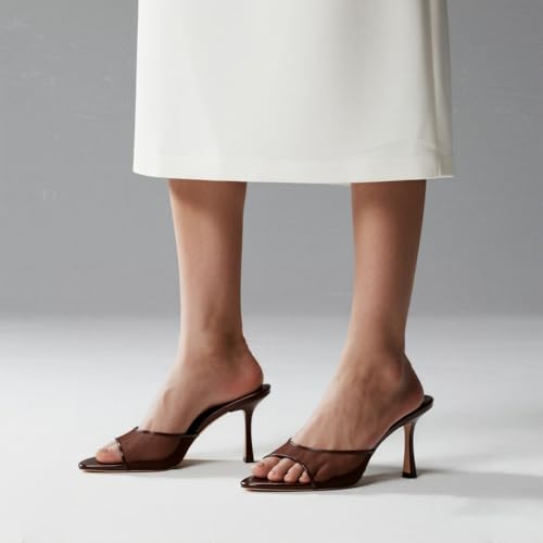 Image of YIYA Women's Open Pointed Peep Toe Mules Kitten Heels Stiletto High Heels Slide Sandals Summer Slip On Backless Dress Spring Summer Pumps Shoes