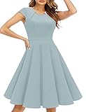 HomRain Women's 1950s Retro Vintage A-Line Cap Sleeve Square Neck Dress Cocktail Swing Party Dress Grey S