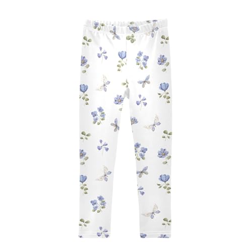 CaTaKu Girls Leggings Wildflower Butterflies Leggings for Girls Kids Athletic Workout Yoga Pants Size 4-10T