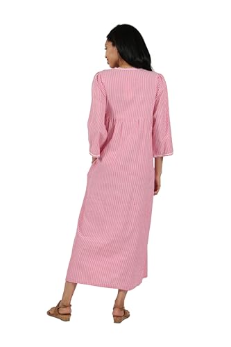 LA CERA Women's 100% Cotton Seersucker Zip Front Robe, Long Sleeve Housecoat with Pinstripe Floral Embroidery and Pockets2