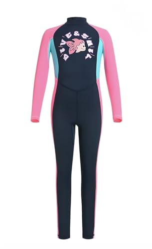 Kids Girls Long Sleeve One Piece Swimsuit, UV Protection 50+, Full Body Coverage, Bule and Purple (US, Alpha, XX-Large, Purple)