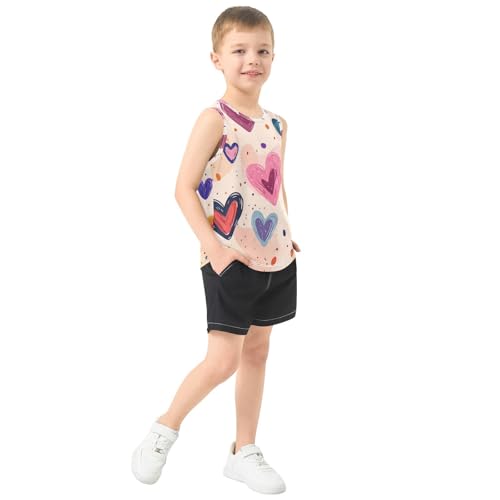 Bolaz Boys Athletic Quick Dry Tank Top Sleeveless Workout T Shirts Age 11-15,Hand-Drawn Hearts Pattern4