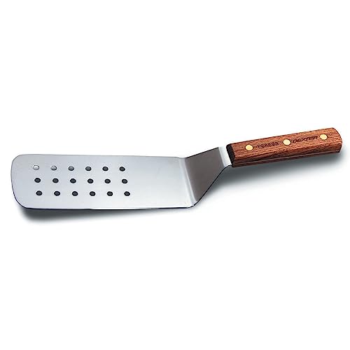 Dexter Russell PS8698 Traditional Perforated Turner, 8" x 3" Stainless Steel Offset Blade, High Carbon Grill Spatula with Rosewood Handle, Triple Riveted Wooden Cooking Utensil, Made in USA