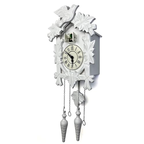 Rylai Cuckoo Clock Vintage Large Wooden Wall Clock Handcrafted 13x9.5 Inch (White) - Image 4