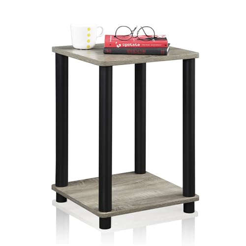 Image of Furinno Modern Grey Side Table, 2-Tier Square Top End Table with Open Shelf, Toolless Night Stand, Bedside Table, for Living Room, Bedroom, Grey Oak
