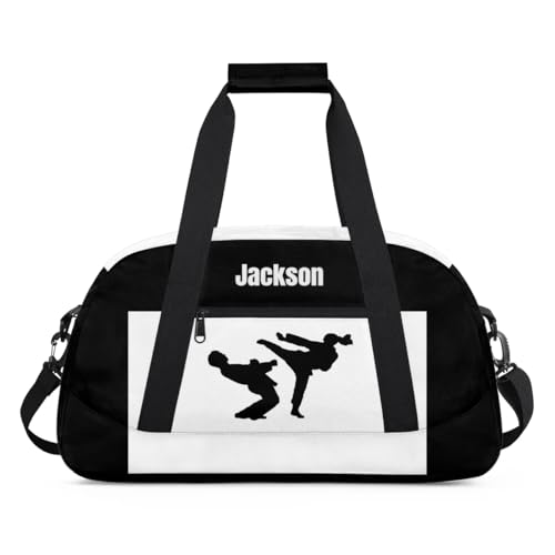Personalized Custom Kids Duffel Bags for Boys Teen Girls, Customized Sports Gym Bag Travel Duffle Bag, Overnight Weekender Sleepover Bag, Martial Arts Taekwondo White Section 43