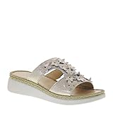 Riposella 16209 - Sandalias de mujer de piel con tacón de cuña, 5 cm, flores Plateado Size: 37 EU