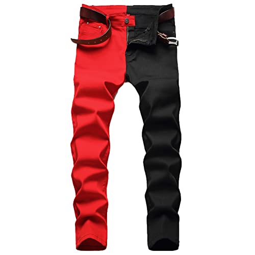 Pantalon en Denim Bicolore Patchwork pour Hommes Fashion Slim Pantalon Crayon Multicolore Casual Jeans Multicolore