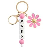Fancheer Silicone Beaded MAMA Keychain for Mom Women Flower Pendant Key Chain Baby Shower Mother Gift Pink